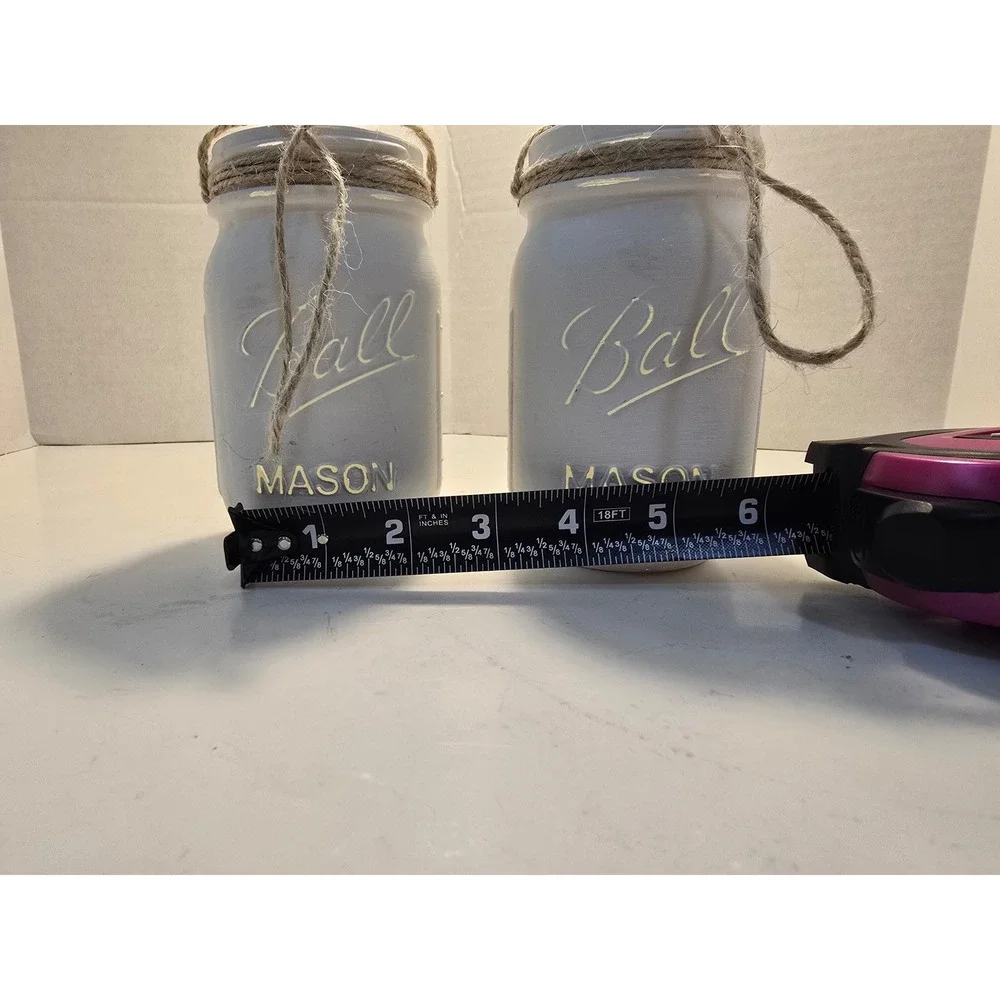 Ball Mason Jars Set of 2 White chalk Painted Distressed Rustic‎ Hanging Decor